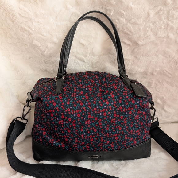 Coach Handbags - Coach Nylon & Leather Floral Satchel Crossbody Shoulder Bag EUC